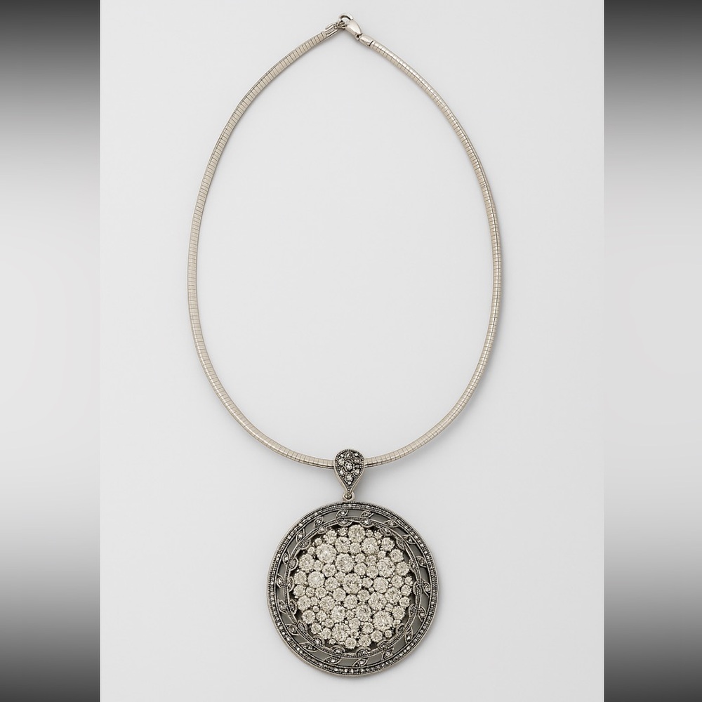 Kanishka Swarovski Marcasite Omega Sterling Silv 925 Necklace & Crystals Pendant